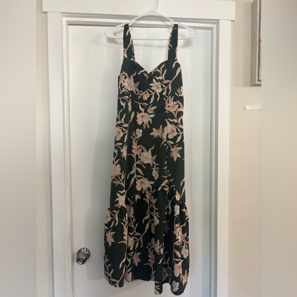 Maurices Black Midi Dress with Beige Floral Print
